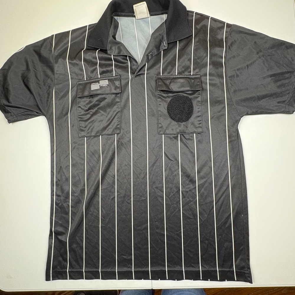 Official Sports‎ International Referee Shirt Black White Stripe Short Sleeve M
